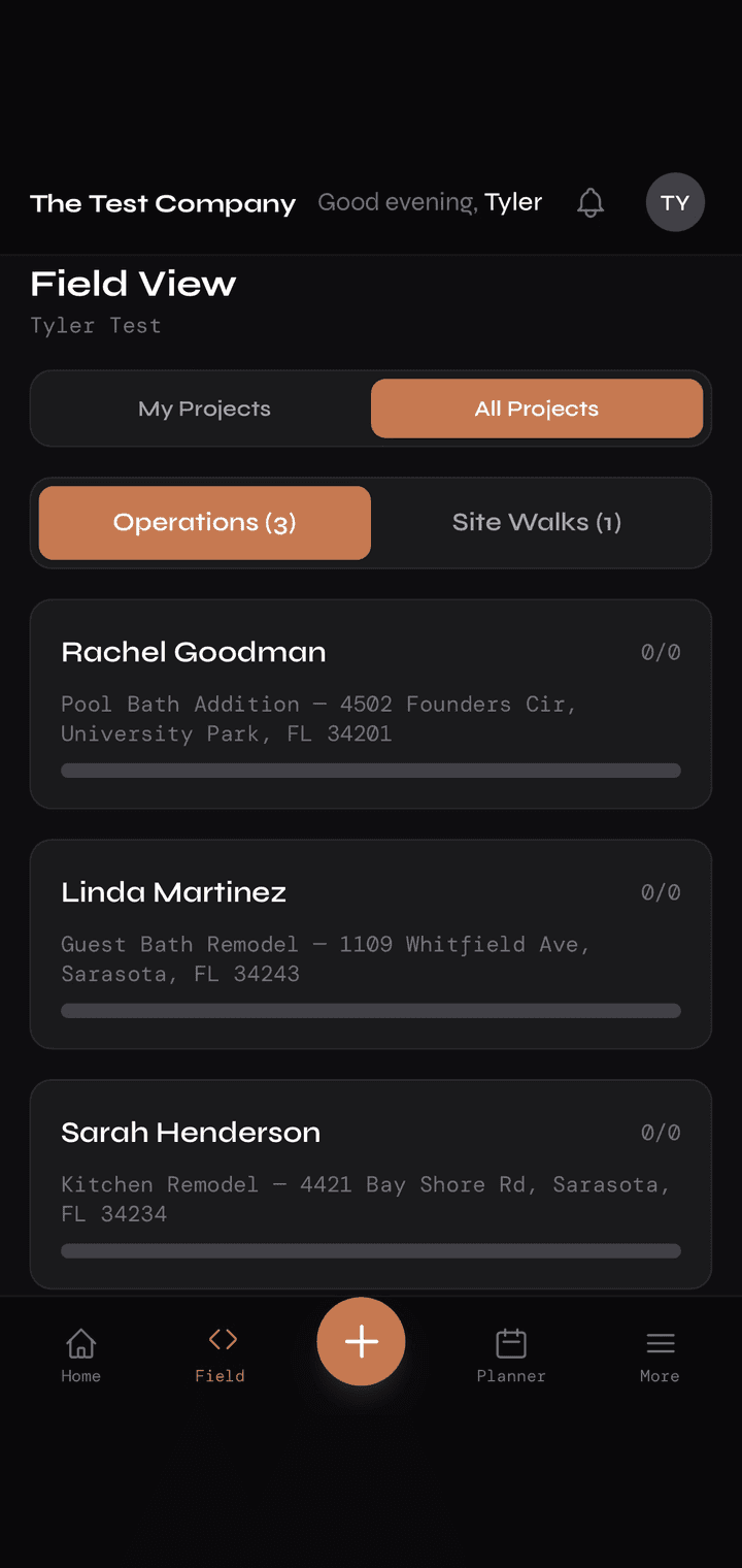 Mobile remodeling task view